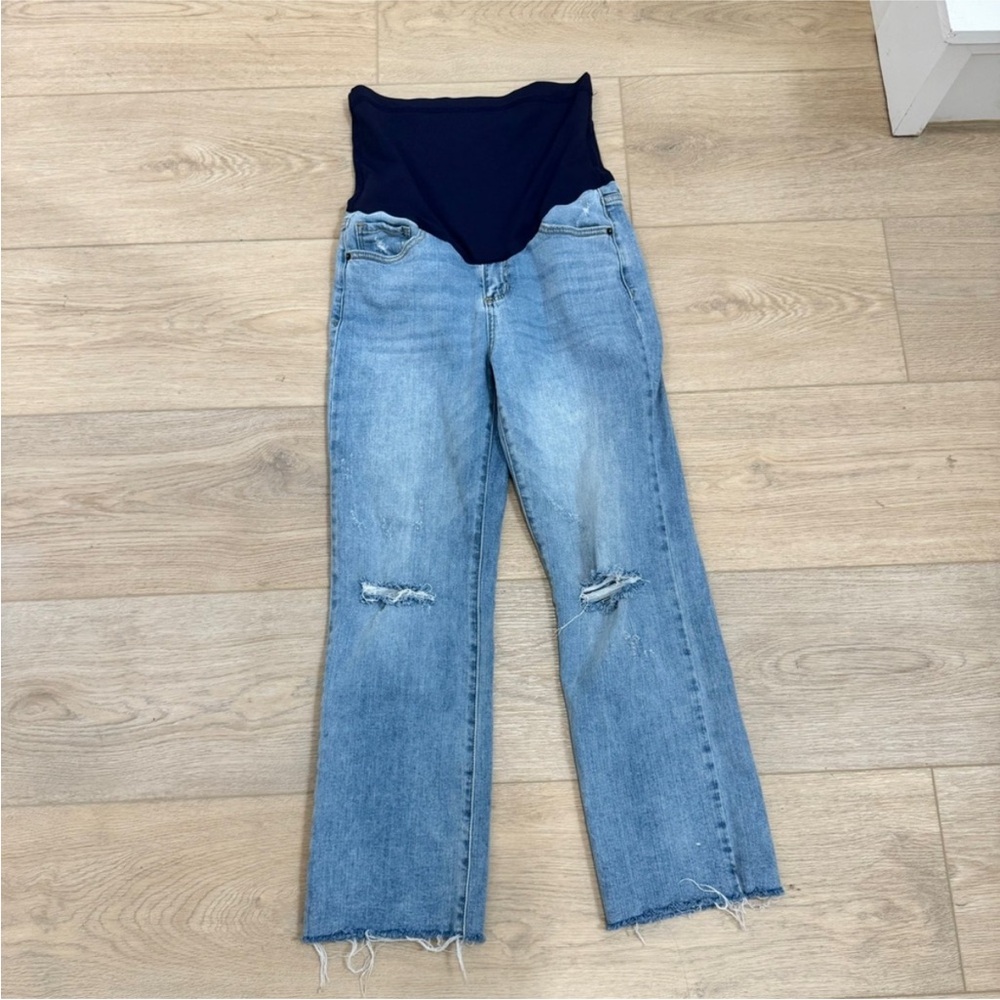 PinkBlush Light Blue Wide Leg Raw Hem Maternity Jeans